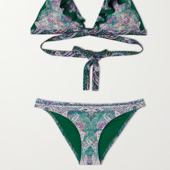 ZIMMERMANN Anneke Wrap Ruffle Paisley Print Teal Bikini Set Revolve - Picture 3 of 6